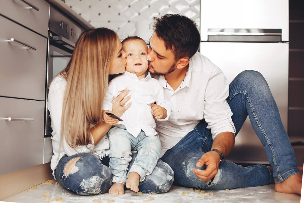 family in kitchen